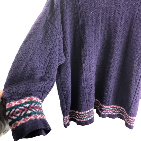Vintage Stefano V Neck Sweater OS Cable Knit Chunky Contrast Print Purple Casual - Picture 6 of 9